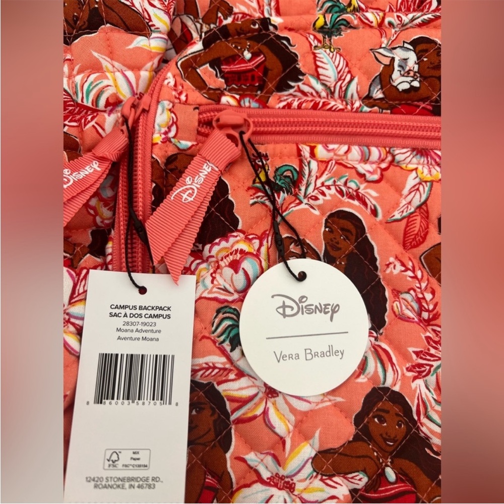 New Vera Bradley x Disney Campus Backpack Moana Adventure NWT in Cotton - Picture 11 of 15